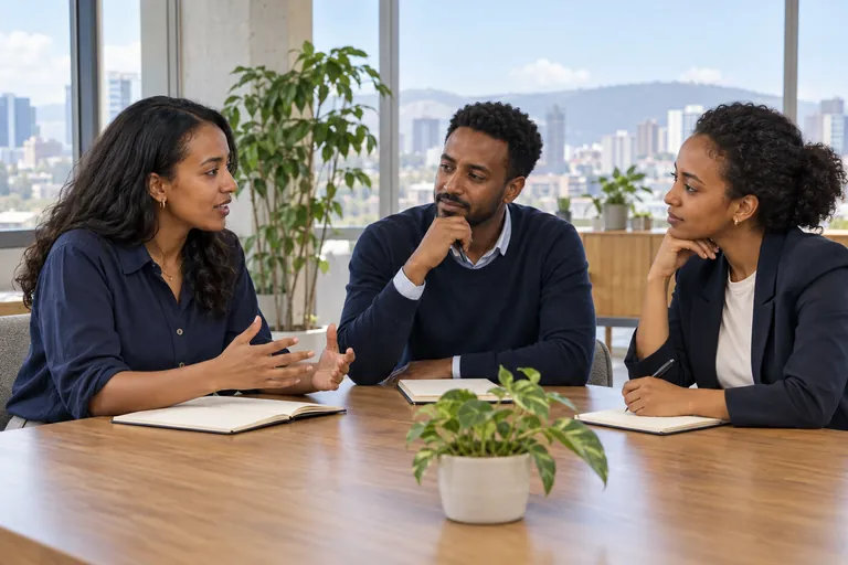 Illustrative Ethiopian business and technology professionals in a partnership discussion